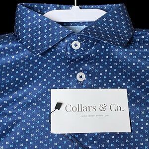 Collars & Co Polo Shirt Mens Small Blue Los Cabos Star Dress Collar Preppy NWT